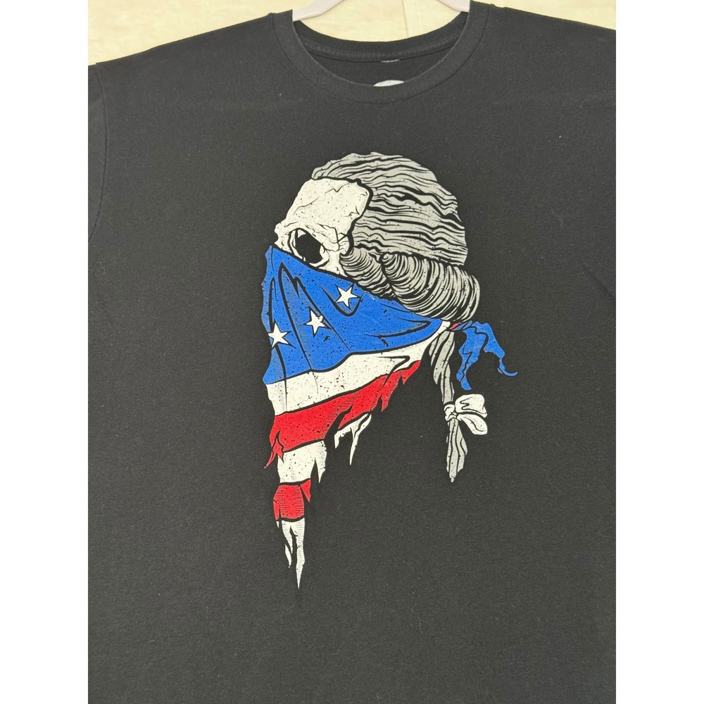 Wash With Souls Mens George Washington Skull Flag Bandana Graphic TShirt Black L
